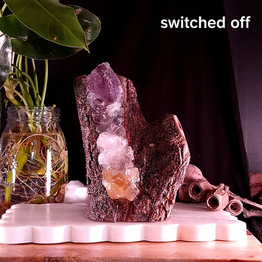 4-Stone Crystal Statement Lamp on Cyclone Fina Timber