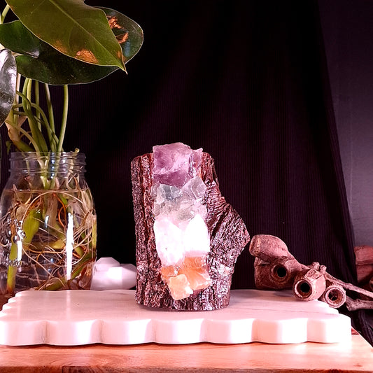 Mini 4-Stone Crystal Lamp on Cyclone Fina Timber