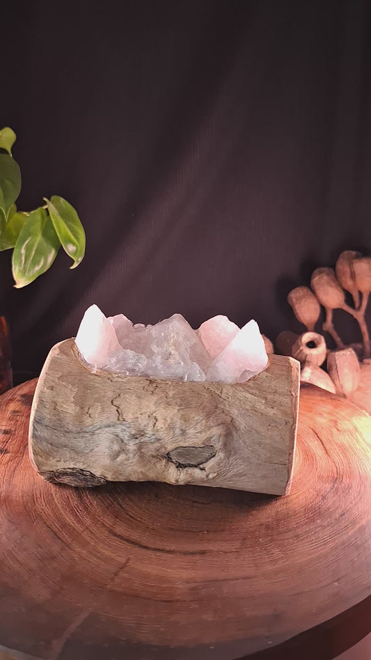Rose Quartz & Mindil Driftwood Artisan Crystal Lamp