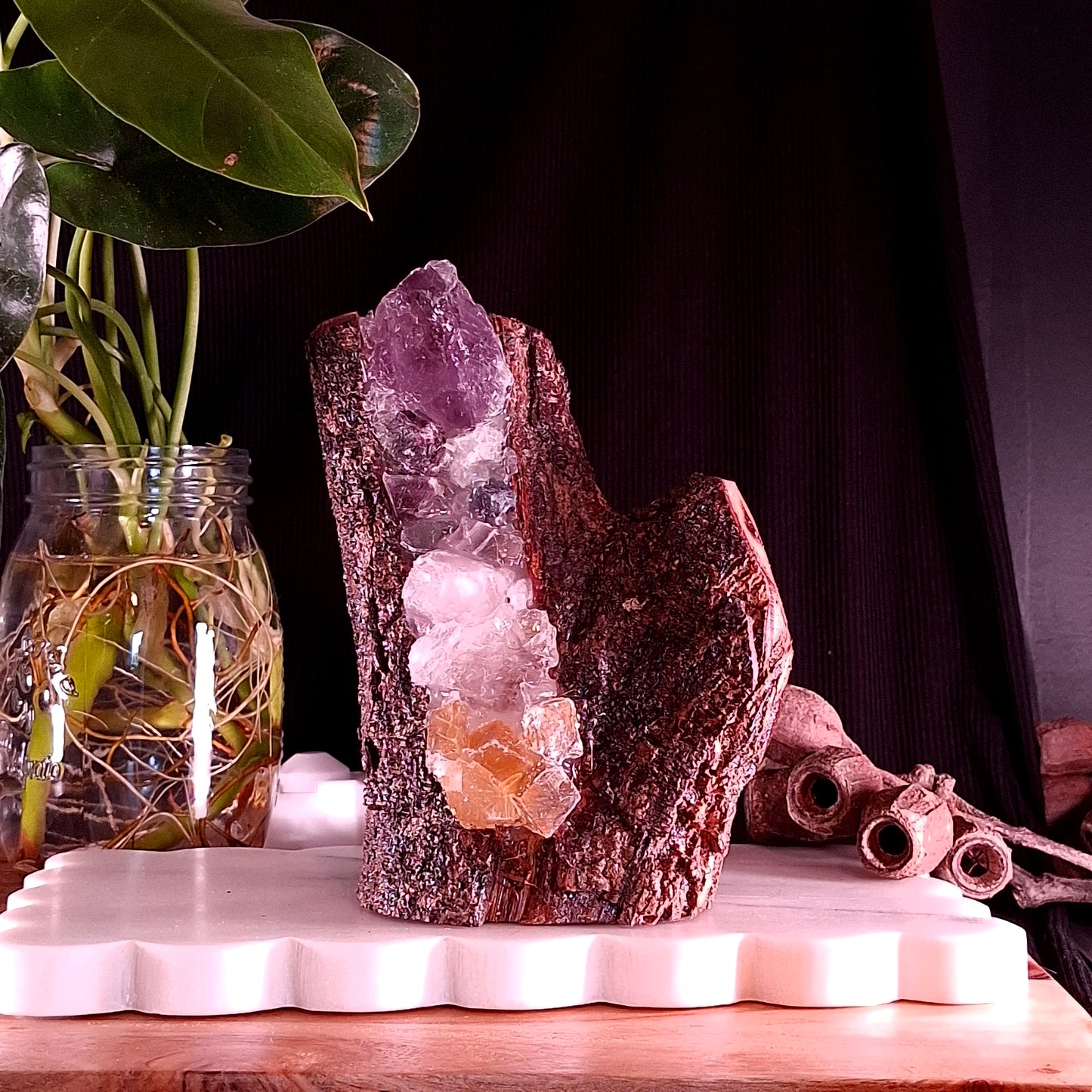 4-Stone Crystal Statement Lamp on Cyclone Fina Timber