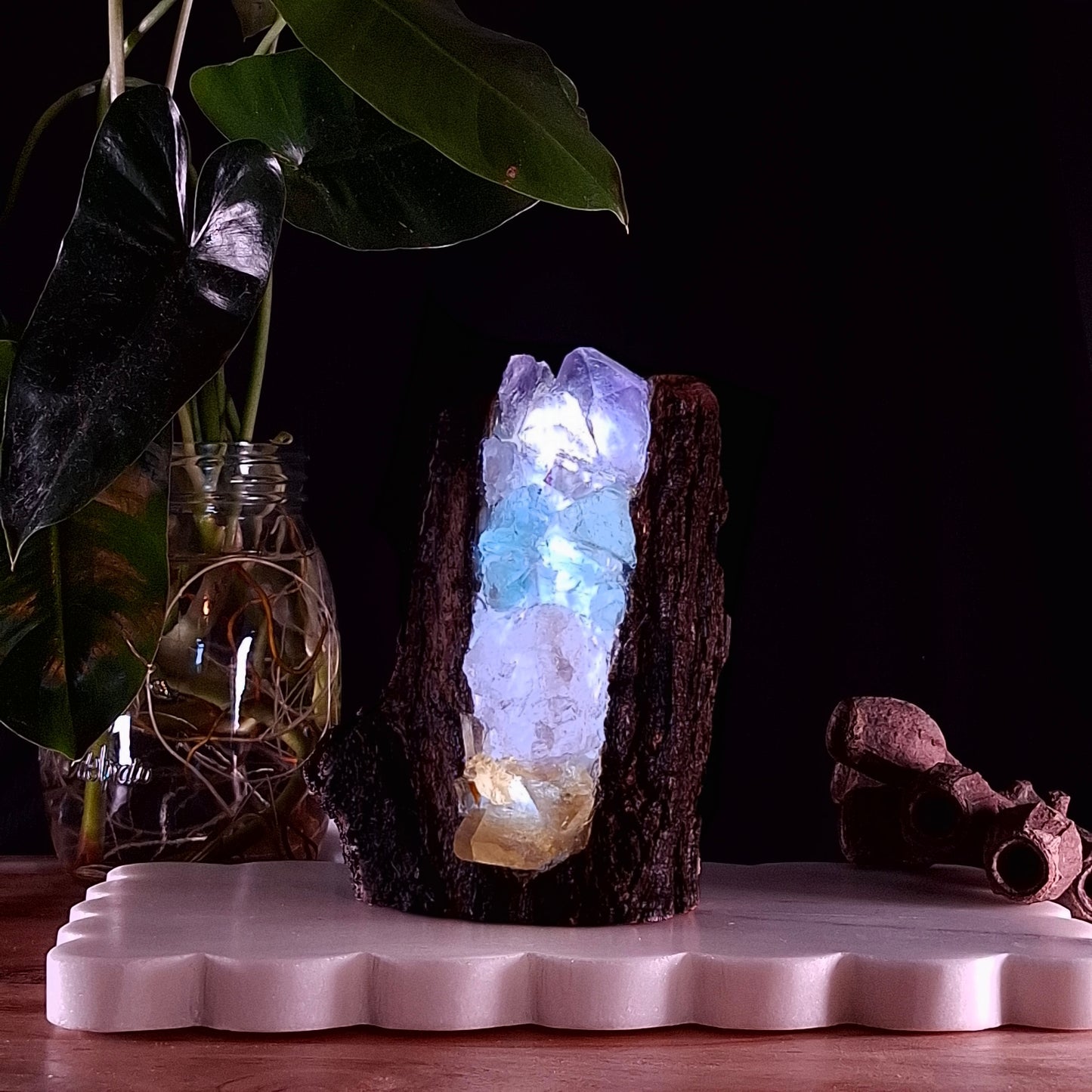 Small 4-Stone Crystal Lamp on Cyclone Fina Timber