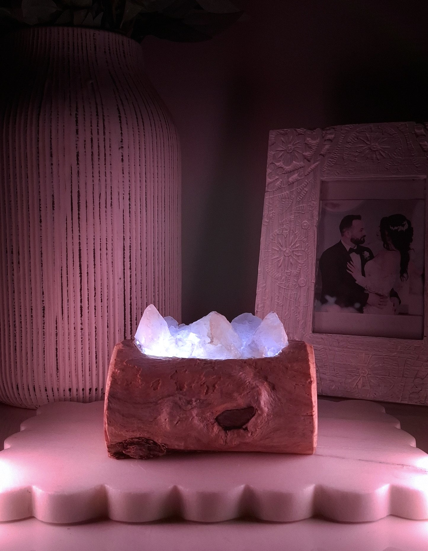 Rose Quartz & Mindil Driftwood Artisan Crystal Lamp