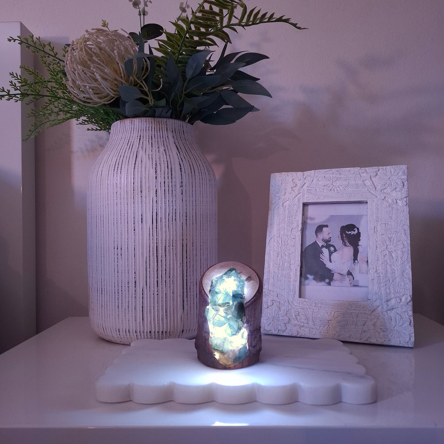 The Seafoam Fluorite & Fina Mahogany Lamp