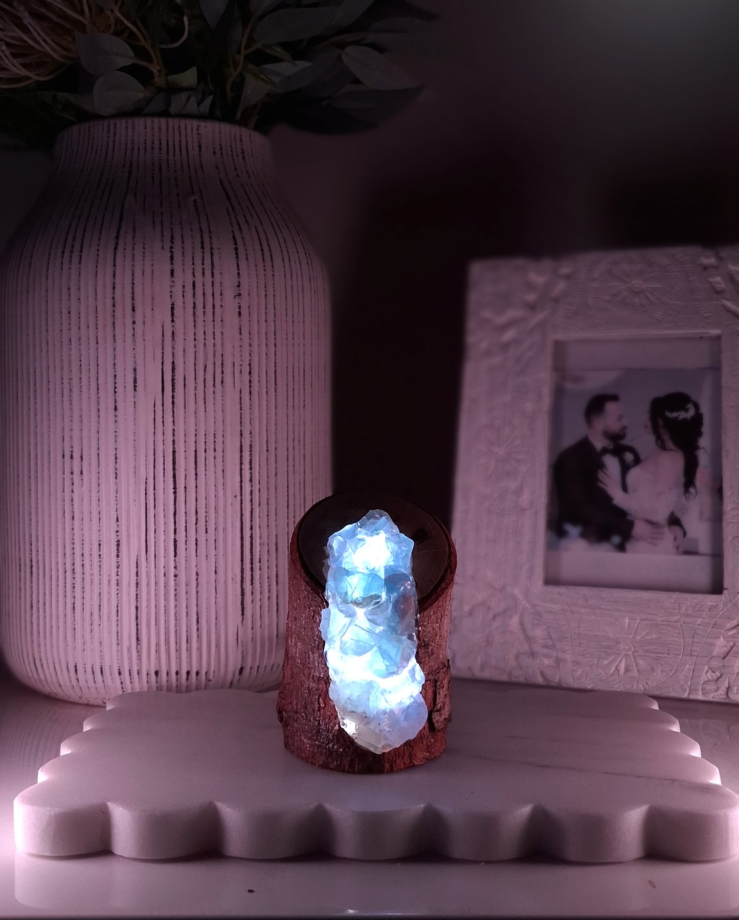 The Seafoam Fluorite & Fina Mahogany Lamp