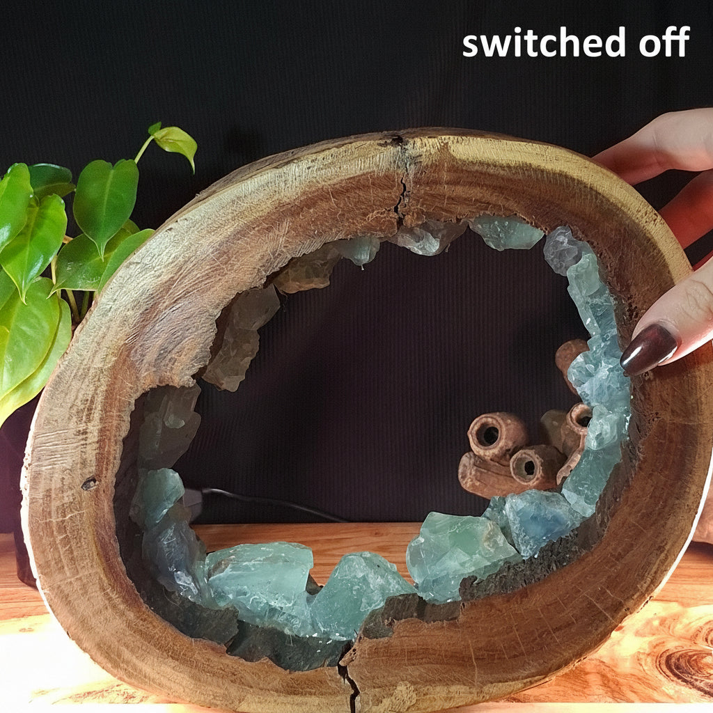 The Bushland Fluorite Geode Lamp – Authentic Hollowed Eucalyptus