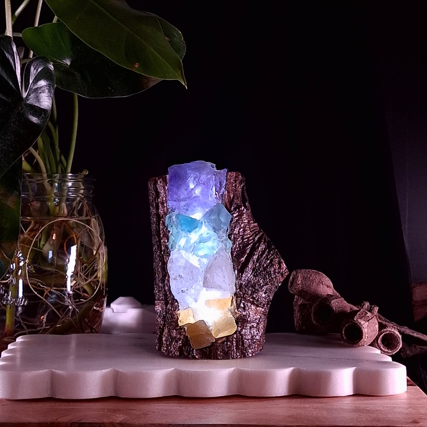 Mini 4-Stone Crystal Lamp on Cyclone Fina Timber