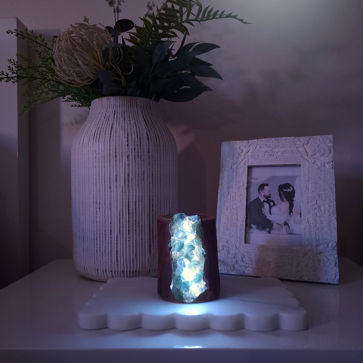 The Seafoam Fluorite & Fina Eucalyptus Lamp